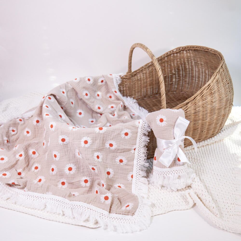 Daisy Fringe Baby Swaddle Blanket
